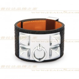 Hermes Collier de Chien Black Bracelet With Silver